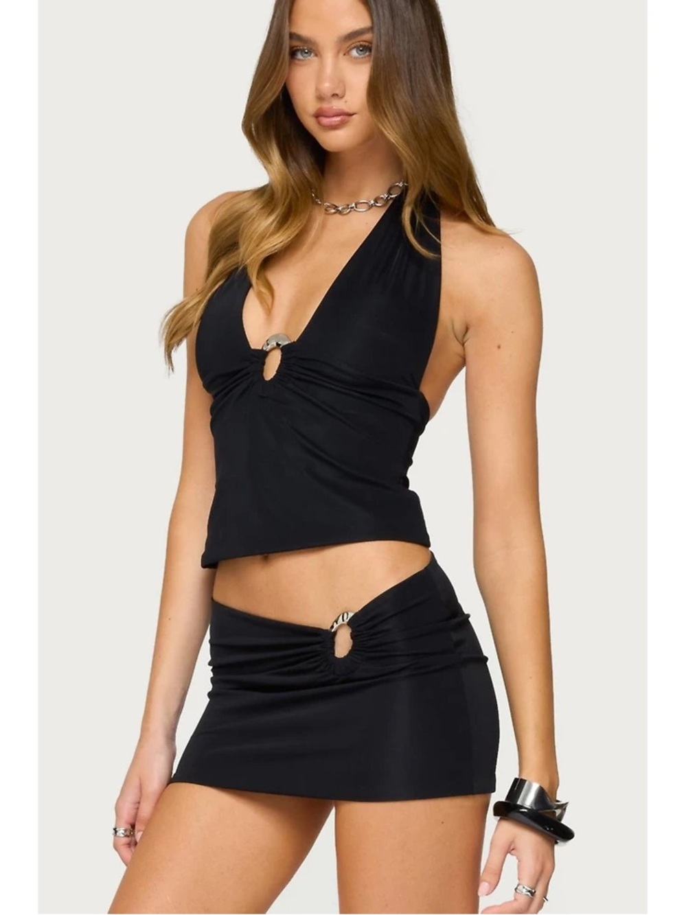 Black Halter Top and Mini Skirt Set